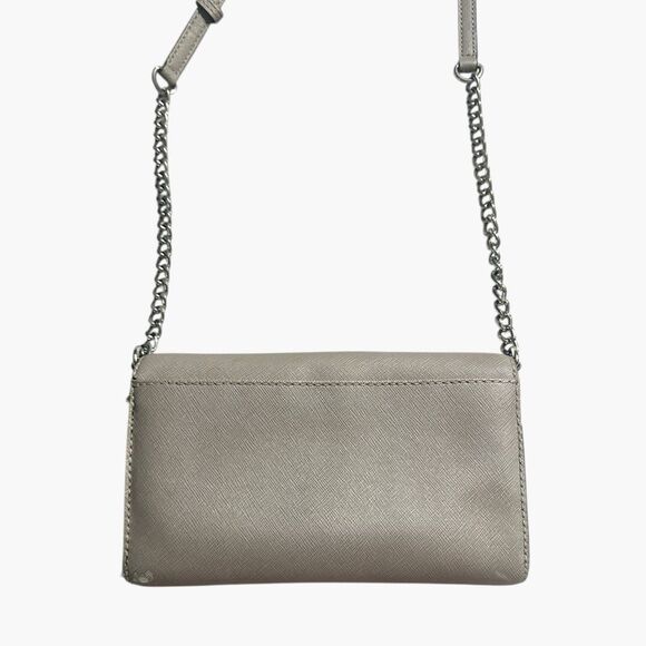 Michael Kors Gray Leather Silver Chain Strap Flap Closure Small Crossbody Bag - Picture 2 of 11